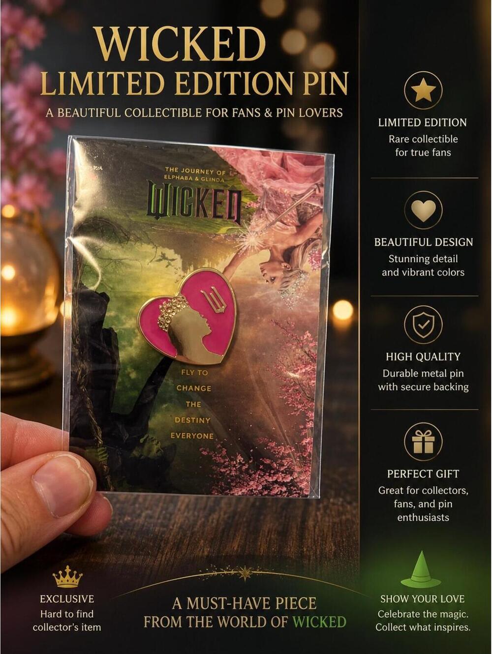 Wicked Limited Edition Heart Enamel Pin – Collectible Movie/Musical Pin
